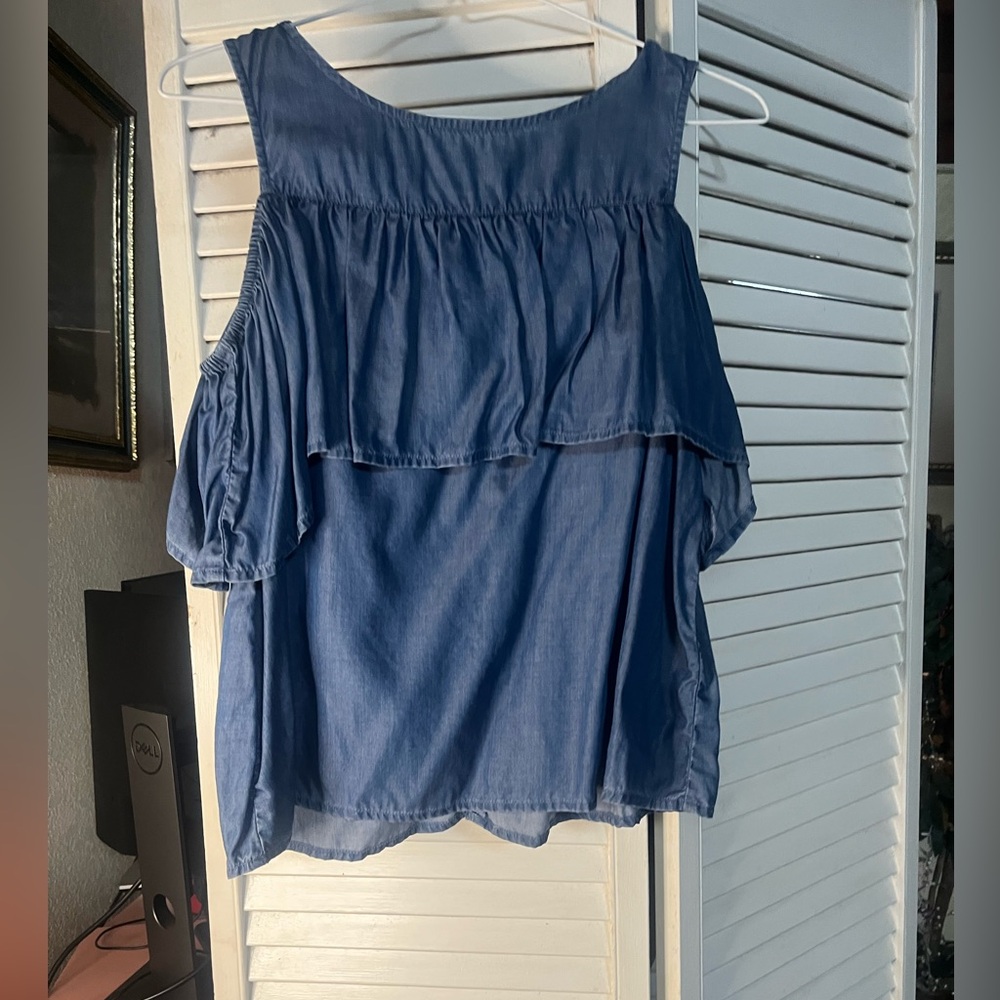 SO Women's Blue Jean Layered sleeve Top